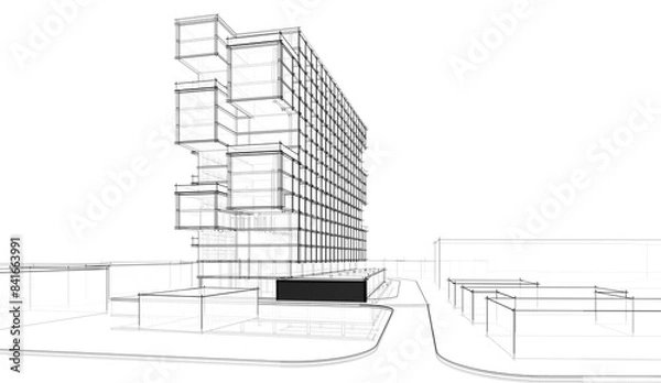 Fototapeta Modern architecture housing 3d rendering