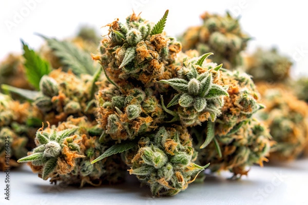 Fototapeta Close Up View Of Marijuana Buds On A White Background