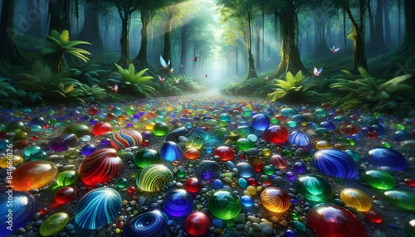 Obraz Magical Glass Pebbles in a Lush Forest Ai-gen