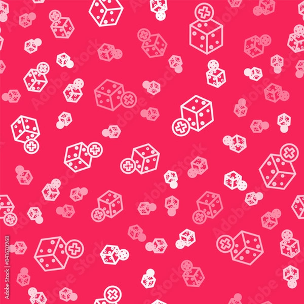 Fototapeta White line No sugar free icon isolated seamless pattern on red background. Sugar cubes. Sweet, nutritious, tasty. Refined sugar. Vector