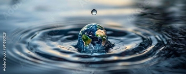 Fototapeta Preserving Our Planet: A Single Water Drop Impacting the Earth, Symbolizing Environmental Conservation, Generative AI
