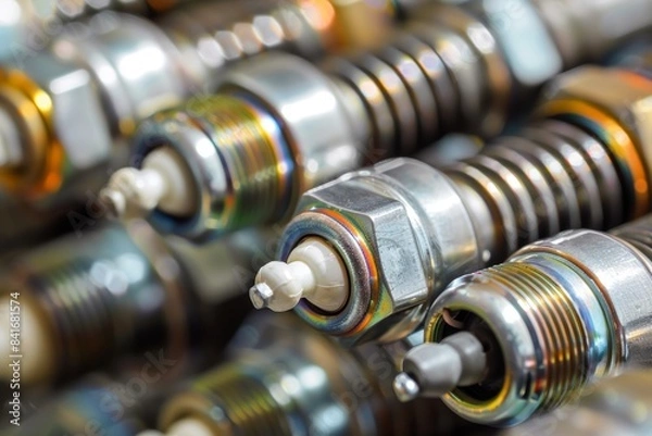 Fototapeta Detailed Close-Up of New and Used Spark Plugs Emphasizing Maintenance Importance for Engine Performance
