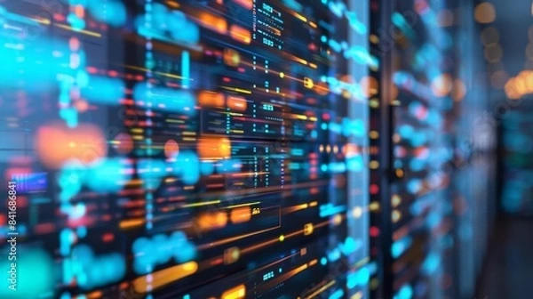 Fototapeta Colorful abstract representation of data and information technology, showcasing modern digital code and programming concepts.