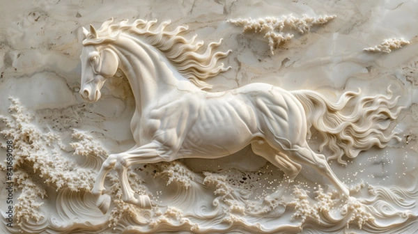 Obraz White carved stone of a horse running