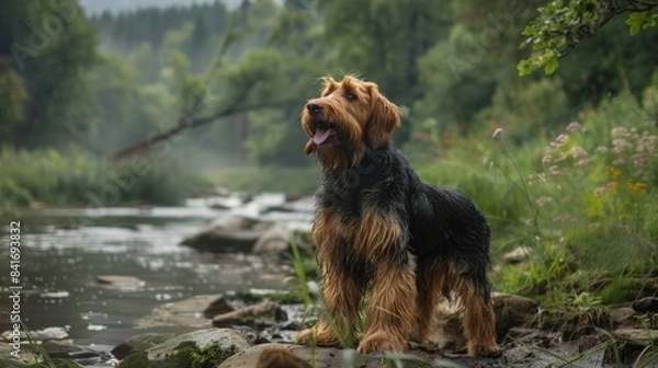 Fototapeta Otterhound Dog Exploring Nature by River