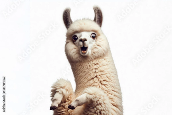 Fototapeta Funny surprised Llama portrait Isolated on white background