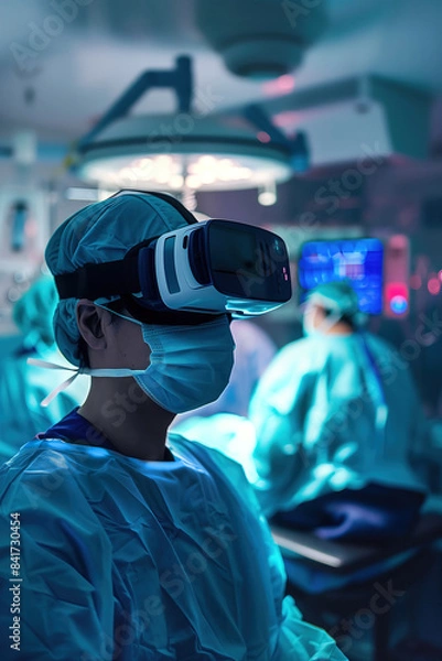 Obraz Cirujano utilizando gafas de realidad virtual en la sala de quirófanos para una operación