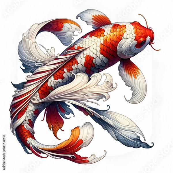 Obraz koi fish Baihong background  illustration generative AI