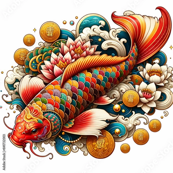 Obraz koi fish LanlanFu background  illustration generative AI