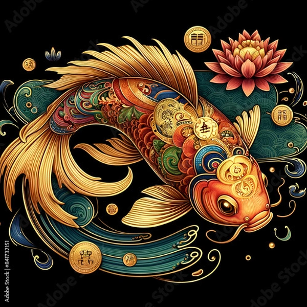 Obraz koi fish Heijin background  illustration generative AI
