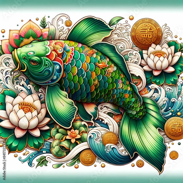 Fototapeta Koi fish in the water generative AI