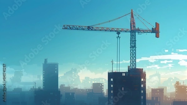 Fototapeta Soaring Tower Crane Shaping the Skyline of a Thriving Metropolis