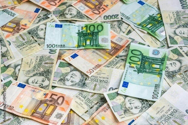 Obraz Czech and Euro banknotes background