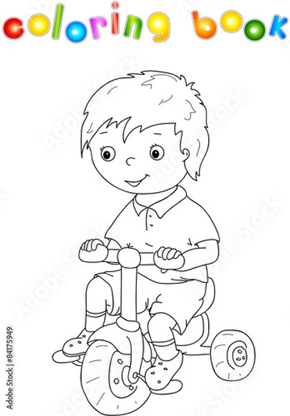 Obraz Small cute boy riding a bicycle