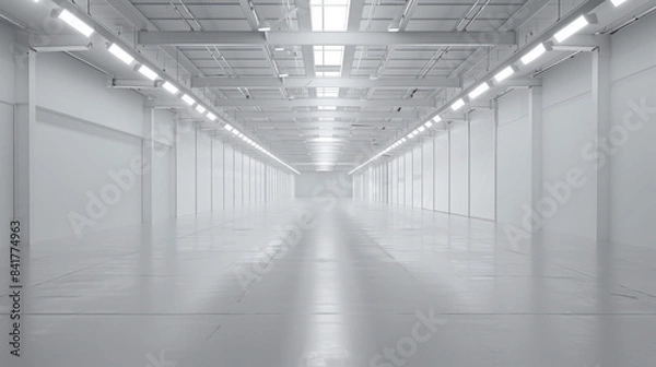 Fototapeta An empty big white clean warehouse. Background image. Created with Generative AI technology.