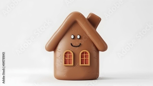 Fototapeta Cheerful Clay-Style House Icon with Happy Expression on White Background