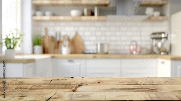 Obraz Rustic Wooden Kitchen Countertop Generative AI