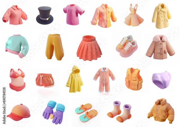 Obraz Set of 3D icons with with different clothes
 on a white background
