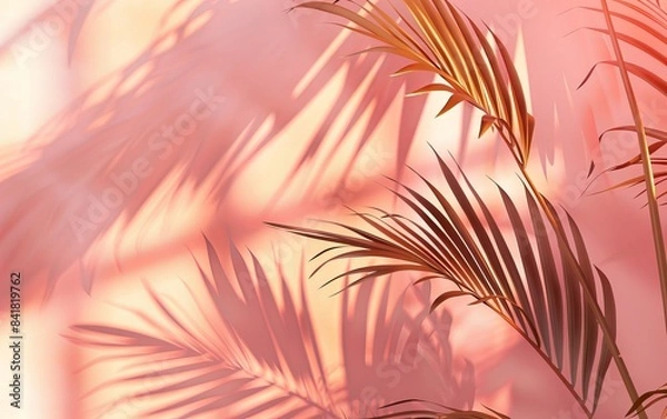 Obraz Tranquil tropical palm leaf shadows on a peach backdrop create a serene atmosphere