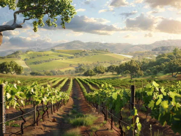 Fototapeta Vineyards on Rolling Hills, Generative AI Illustration
