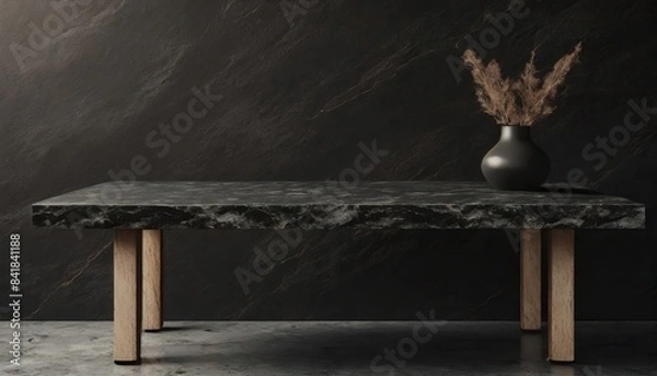 Fototapeta Empty table marble black countertop on black wall background