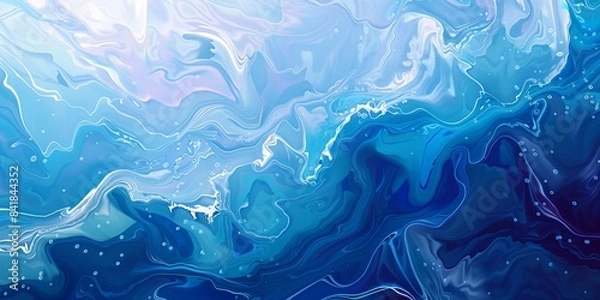 Fototapeta a blue and white abstract painting with bubbles on it's surface, with a blue and white swirl