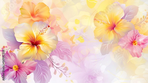 Fototapeta fondo de flores con espacio para copiar fondo para diseño en estilo acuarela colorido en rosa y amarillo fondo y lienzo decorativo para diseño