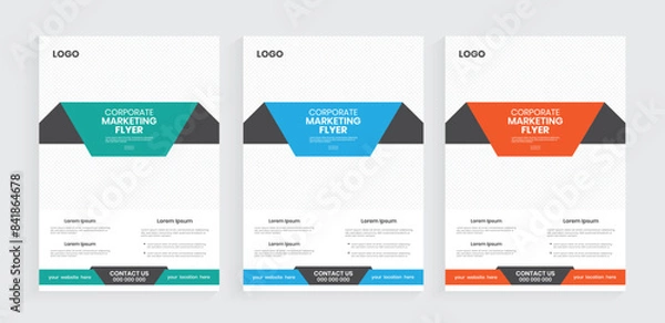 Fototapeta Marketing vertical flyer design with editable vector print template. Publication flier used for business report template.