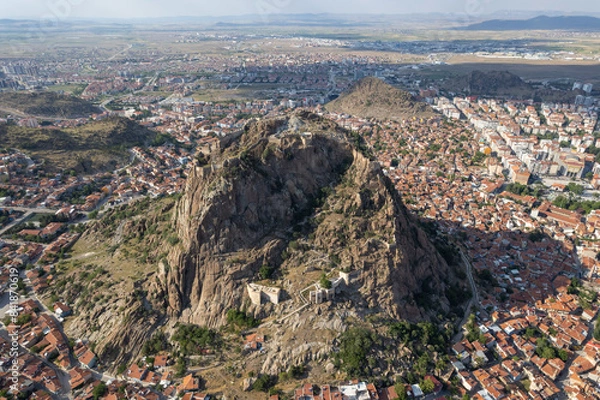 Fototapeta Aerial view of the Byzantine castle on a high cliff