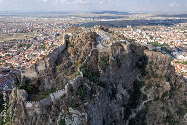 Fototapeta Aerial view of the Byzantine castle on a high cliff