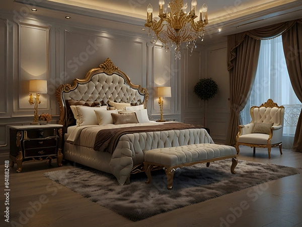 Fototapeta bedroom fit for royalty, warm, relaxing face.