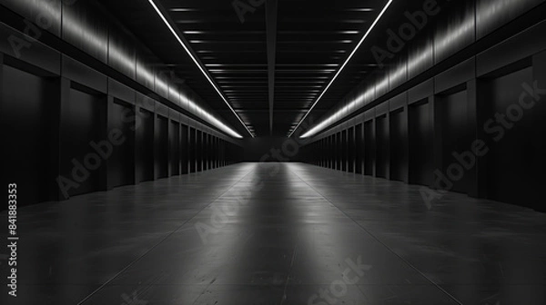 Obraz Big black empty clean warehouse. Background image. Created with Generative AI technology.