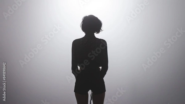 Fototapeta A person stands out against a bright light, with minimal details to focus on the contrast