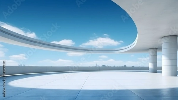 Fototapeta Minimalist Architectural Design with Empty Concrete Parking Area and Blue Sky Background