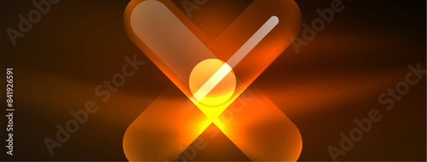 Fototapeta Abstract design pulsates with neon glowing light effects, casting an entrancing glow in the darkness, captivating the eye with its vibrant energy. Glass circles neon glowing light effects