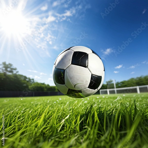 Fototapeta A soccer ball waiting for a kick in the air, Generative AI