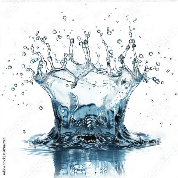 Obraz A splash of clear water beautifully captured in motion against a white background, highlighting the freshness and purity of water.