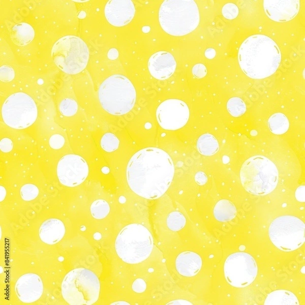 Fototapeta Seamless Pattern, White Polka Dots on yellow Background, Print for Textile, Paper, Abstract Background