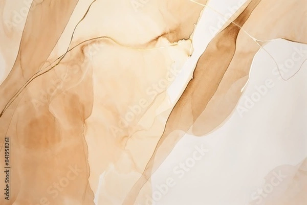 Obraz Watercolor beige abstract background with soft shapes, elegant fluid art in the style of light brown and white tones, flowing lines, neutral color palette, smooth gradient, detailed texture.