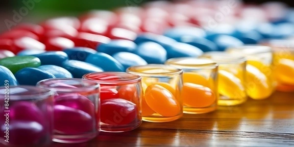 Fototapeta Vibrant Candy Collection Separated by White Lines in Bright Light. Concept Candy Collection, Colorful Display, White Lines, Bright Lighting, Vibrant Photographs