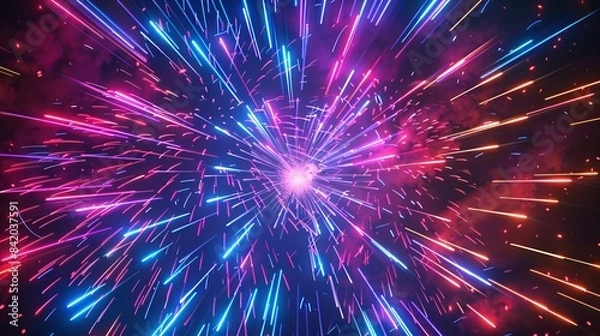 Fototapeta 2025 Happy New Year neon background radiates with vibrant colors, celebrating the dawn of a new year in electrifying style