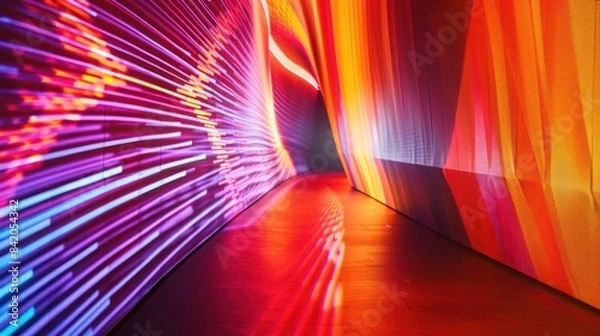 Fototapeta Abstract futuristic hallway with vibrant lights creating an immersive visual experience