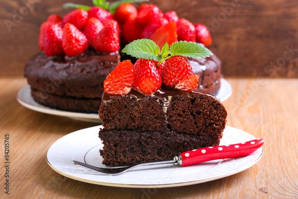 Fototapeta Two layers chocolate cake