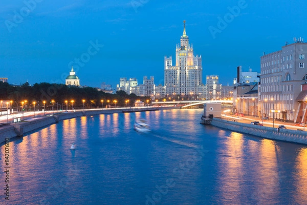 Obraz Dusk view of the Kotelnicheskaya Embankment Building, Moscow.