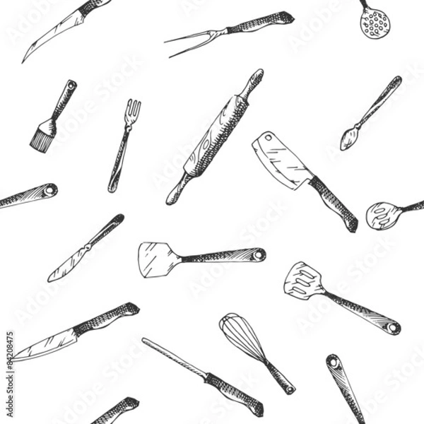 Fototapeta hand drawn Kitchen Utensils Set pattern