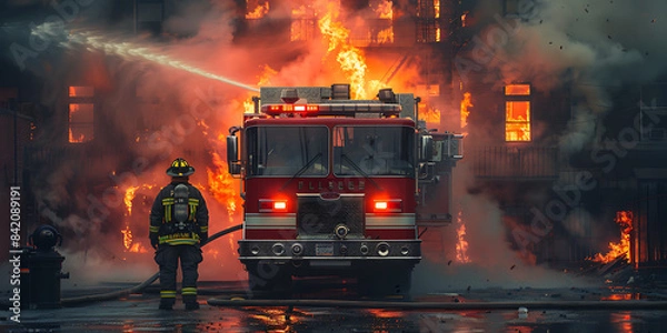 Obraz Firefighter Heroics: Emergency Response at the Ready