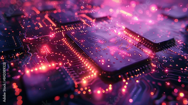 Fototapeta Electric Blue Holographic Background: Futuristic Concept Art with Digital Patterns and Circuitry