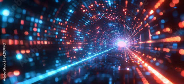 Obraz Abstract Binary Code Tunnel with Glowing Elements