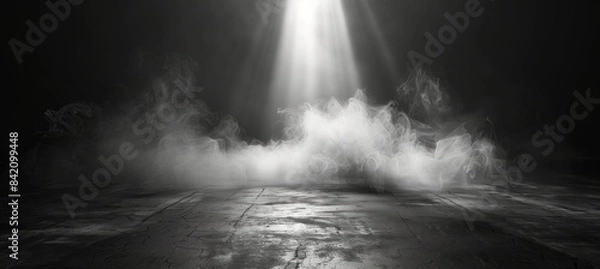 Obraz Abstract background of an empty dark room with fog and a light beam on an asphalt floor. A concrete floor