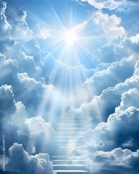 Fototapeta Photorealistic style clouds and stairs